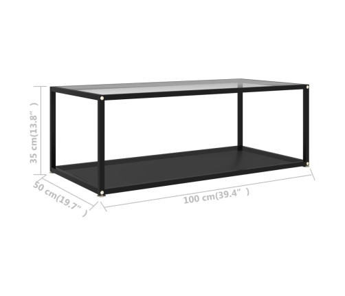 Mesa de centro vidrio templado transparente negro 100x50x35 cm