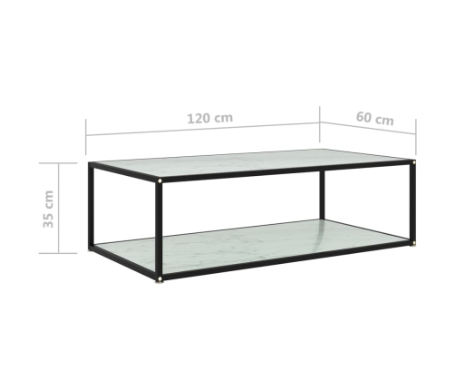 Mesa de centro vidrio templado blanco 120x60x35 cm