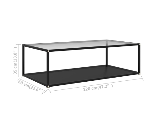 Mesa de centro vidrio templado transparente negro 120x60x35 cm