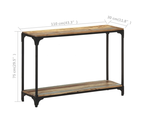 vidaXL Mesa consola de madera maciza reciclada 110x30x75 cm