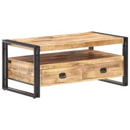 Mesa de centro de madera de mango rugosa 100x55x45 cm