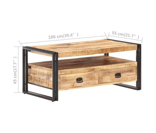 Mesa de centro de madera de mango rugosa 100x55x45 cm