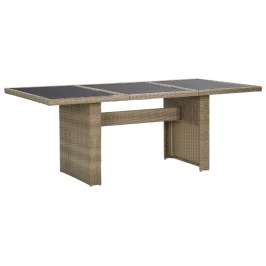 Mesa de comedor jardín vidrio y ratán PE marrón 200x100x74 cm