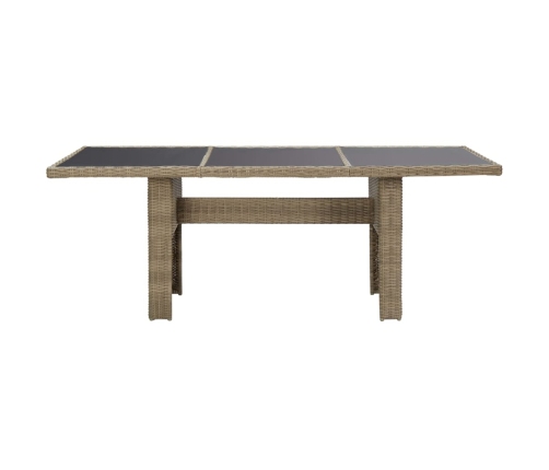 Mesa de comedor jardín vidrio y ratán PE marrón 200x100x74 cm