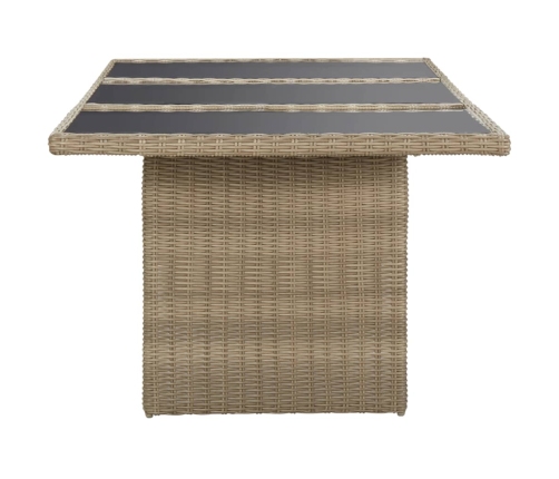 Mesa de comedor jardín vidrio y ratán PE marrón 200x100x74 cm