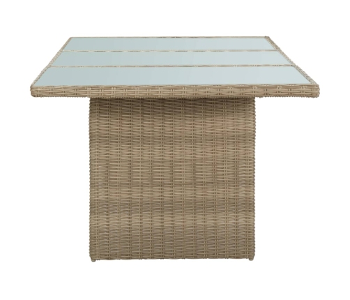 Mesa de comedor jardín vidrio y ratán PE marrón 200x100x74 cm