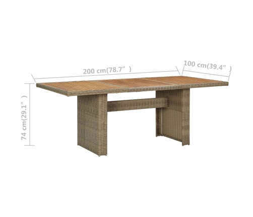 Mesa de comedor de jardín ratán sintético marrón 200x100x74 cm