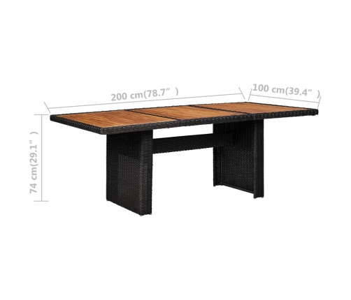 vidaXL Mesa de comedor de jardín ratán sintético negro 200x100x74 cm