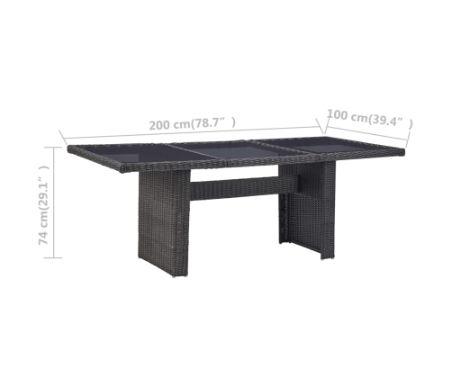 vidaXL Mesa comedor jardín vidrio ratán sintético negro 200x100x74 cm