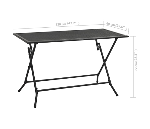 vidaXL Mesa plegable de malla de acero antracita 120x60x72 cm