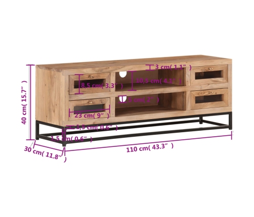 Mueble de TV de madera maciza de acacia 110x30x40 cm