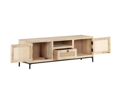 vidaXL Mueble para TV madera maciza mango y caña natural 120x30x40 cm