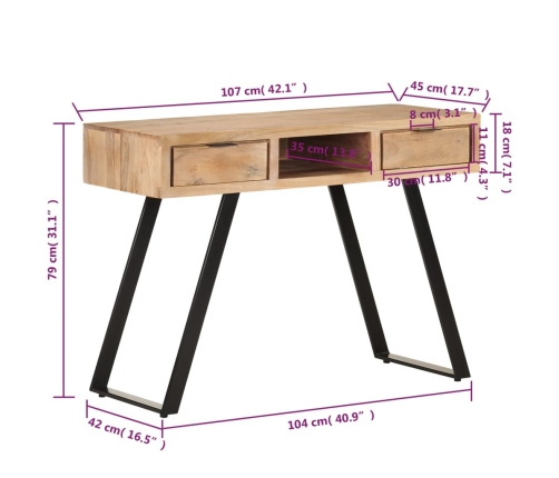 Escritorio madera maciza acacia con borde natural 107x45x79 cm