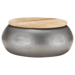 Mesa de centro de madera maciza de mango gris 68x68x30 cm