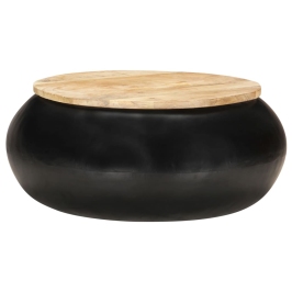 Mesa de centro de madera maciza de mango negra 68x68x30 cm