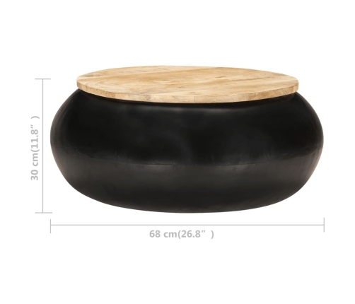 Mesa de centro de madera maciza de mango negra 68x68x30 cm