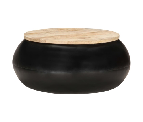 Mesa de centro de madera maciza de mango negra 68x68x30 cm