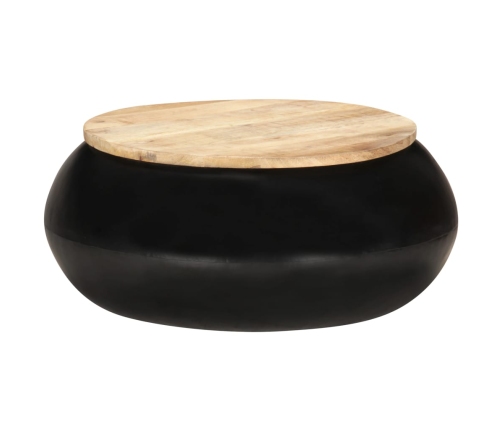 Mesa de centro de madera maciza de mango negra 68x68x30 cm