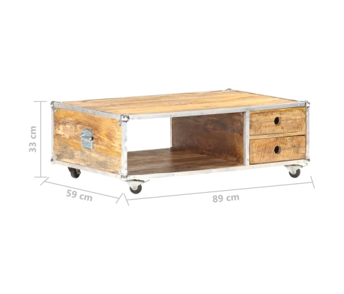 Mesa de centro de madera maciza de mango rugosa 89x59x33 cm