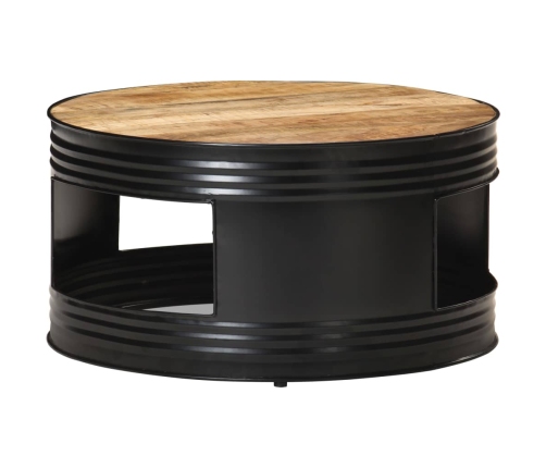 Mesa de centro madera maciza de mango rugosa negra 68x68x36 cm