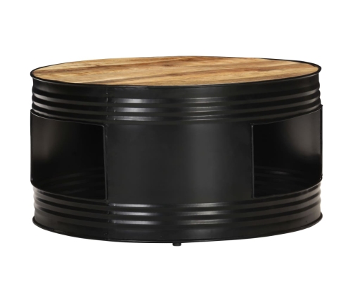 Mesa de centro madera maciza de mango rugosa negra 68x68x36 cm