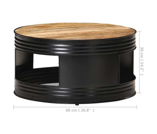 Mesa de centro madera maciza de mango rugosa negra 68x68x36 cm