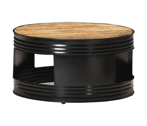 Mesa de centro madera maciza de mango rugosa negra 68x68x36 cm