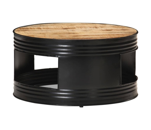 Mesa de centro madera maciza de mango rugosa negra 68x68x36 cm