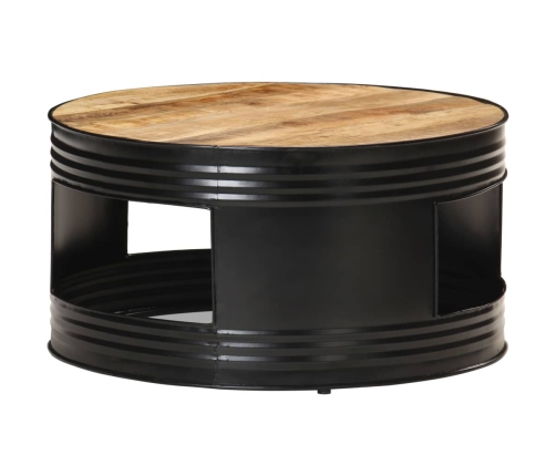 Mesa de centro madera maciza de mango rugosa negra 68x68x36 cm