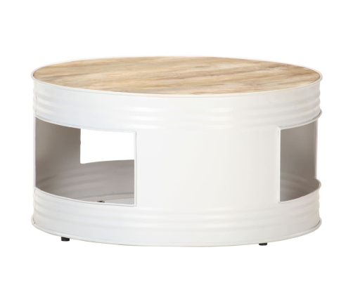 Mesa de centro de madera de mango maciza blanca 68x68x36 cm