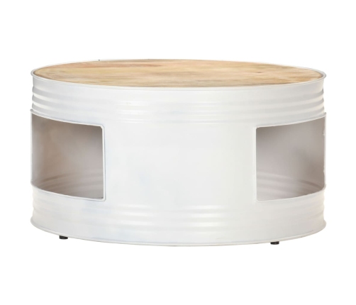 Mesa de centro de madera de mango maciza blanca 68x68x36 cm