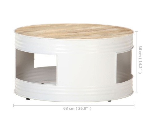 Mesa de centro de madera de mango maciza blanca 68x68x36 cm