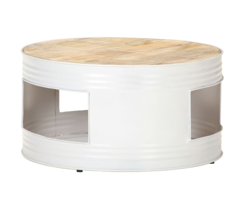 Mesa de centro de madera de mango maciza blanca 68x68x36 cm