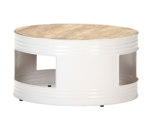 Mesa de centro de madera de mango maciza blanca 68x68x36 cm