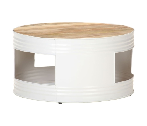 Mesa de centro de madera de mango maciza blanca 68x68x36 cm