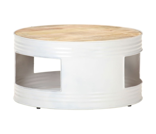 Mesa de centro de madera de mango maciza blanca 68x68x36 cm