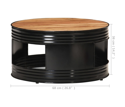 Mesa de centro de madera maciza de acacia negro 68x68x36 cm