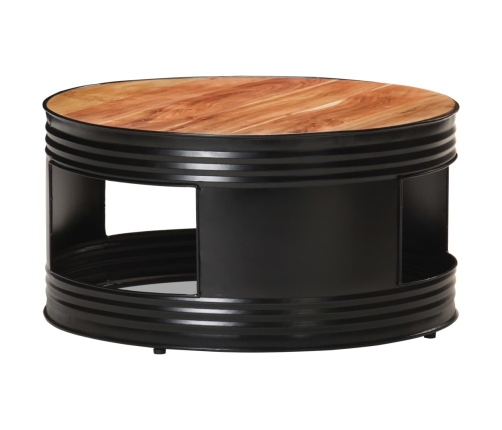 Mesa de centro de madera maciza de acacia negro 68x68x36 cm