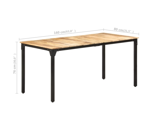 Mesa de comedor de madera de mango rugosa 160x80x76 cm