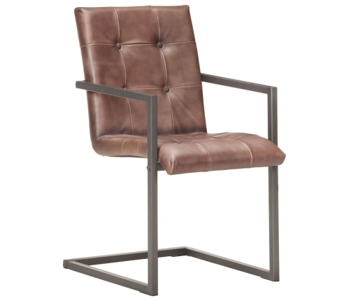 Sillas de comedor voladizad 2 uds cuero real marrón desgastado