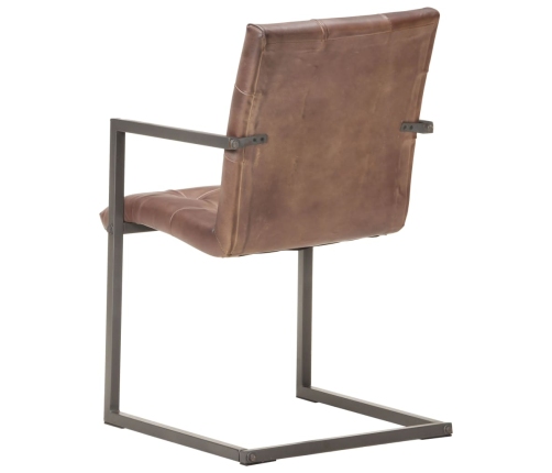 Sillas de comedor voladizad 2 uds cuero real marrón desgastado
