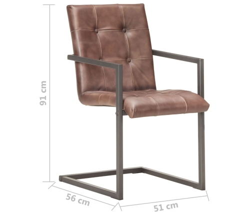 Sillas de comedor voladizad 2 uds cuero real marrón desgastado