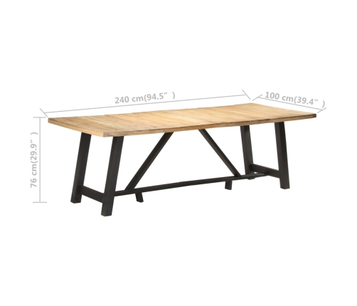 Mesa de comedor de madera maciza de mango rugosa 240x100x76 cm