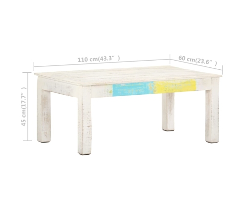 Mesa de centro de madera maciza de mango blanca 110x60x45 cm