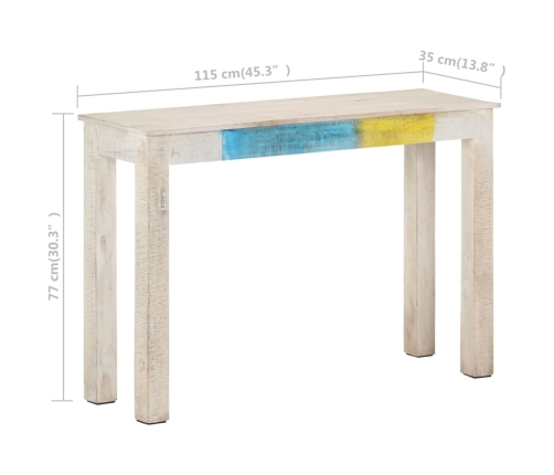 Mesa consola de madera de mango rugosa blanca 115x35x77 cm