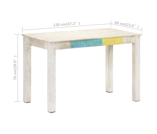 Mesa de comedor madera maciza de mango blanca 120x60x76 cm