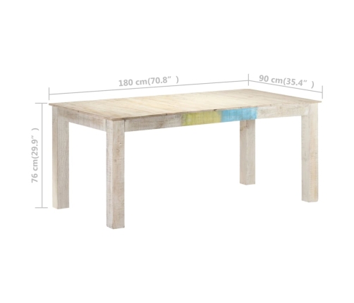 vidaXL Mesa de comedor de madera maciza de mango blanco 180x90x76 cm