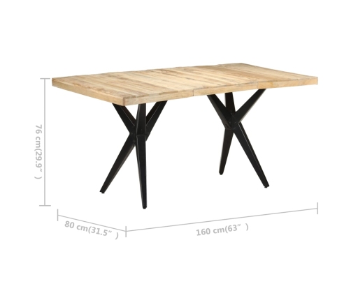 Mesa de comedor de madera de mango rugosa 160x80x76 cm