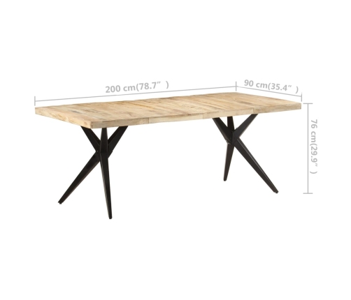 vidaXL Mesa de comedor madera de mango rugosa 200x90x76 cm