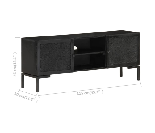 Mueble para TV de madera maciza de mango negro 115x30x46 cm